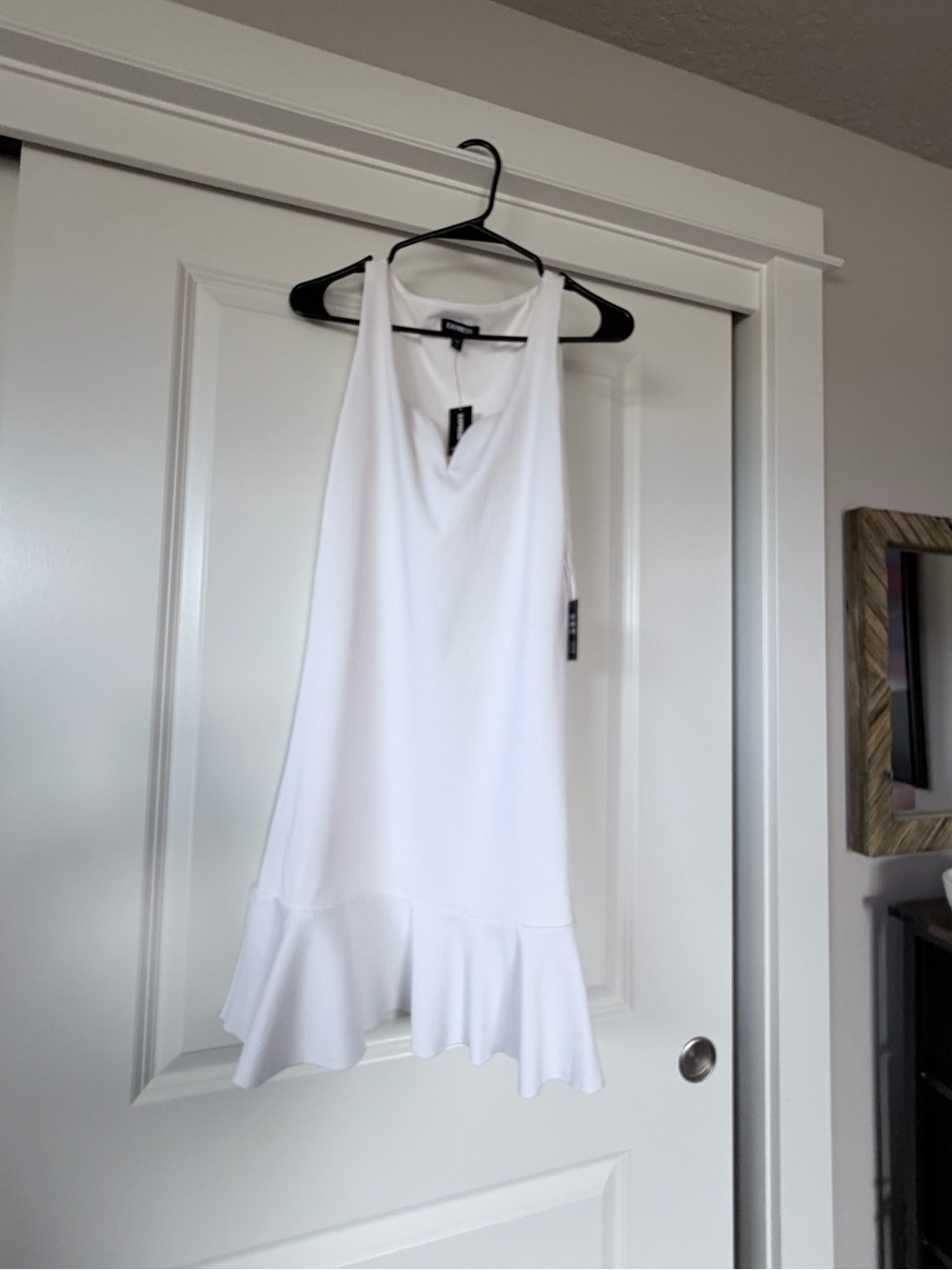 Express White Flounce Hem V-Neck Tank